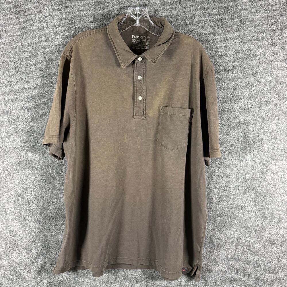 Faherty Sunwashed Polo Shirt Mens XXL Brown Organic Cotton Pocket Short Sleeve